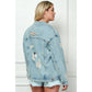 Oversized Medium Wash Distressed Denim Jacket - Plus Size