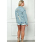 Oversized Medium Wash Distressed Denim Jacket - Plus Size