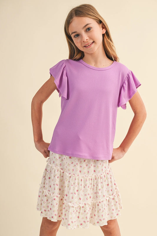 Girls Flutter Sleeve Top | Violet