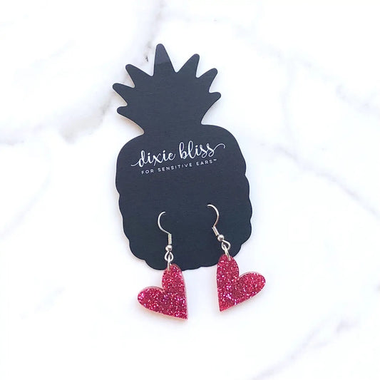 Raspberry Glitter Petite Heart Earrings