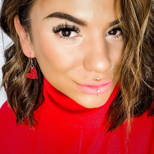 Raspberry Glitter Petite Heart Earrings