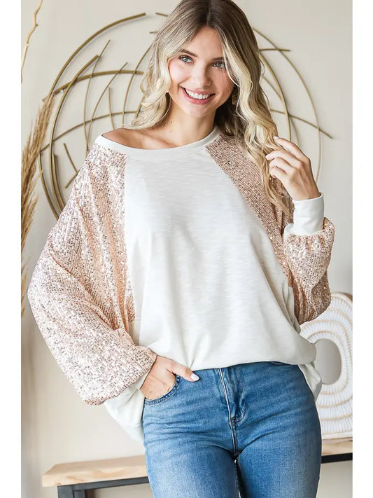 Sequin Sleeve Oversized Top