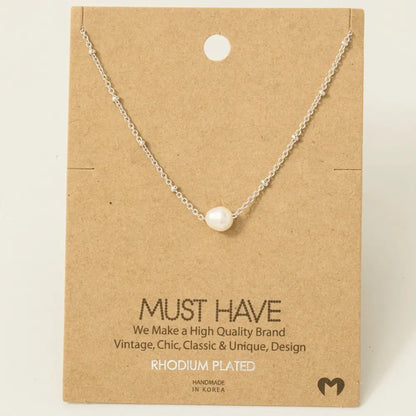 Chain Link Pearl Charm Necklace | MULTIPLE COLORS