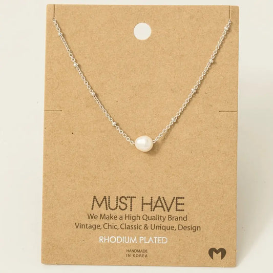 Chain Link Pearl Charm Necklace | MULTIPLE COLORS