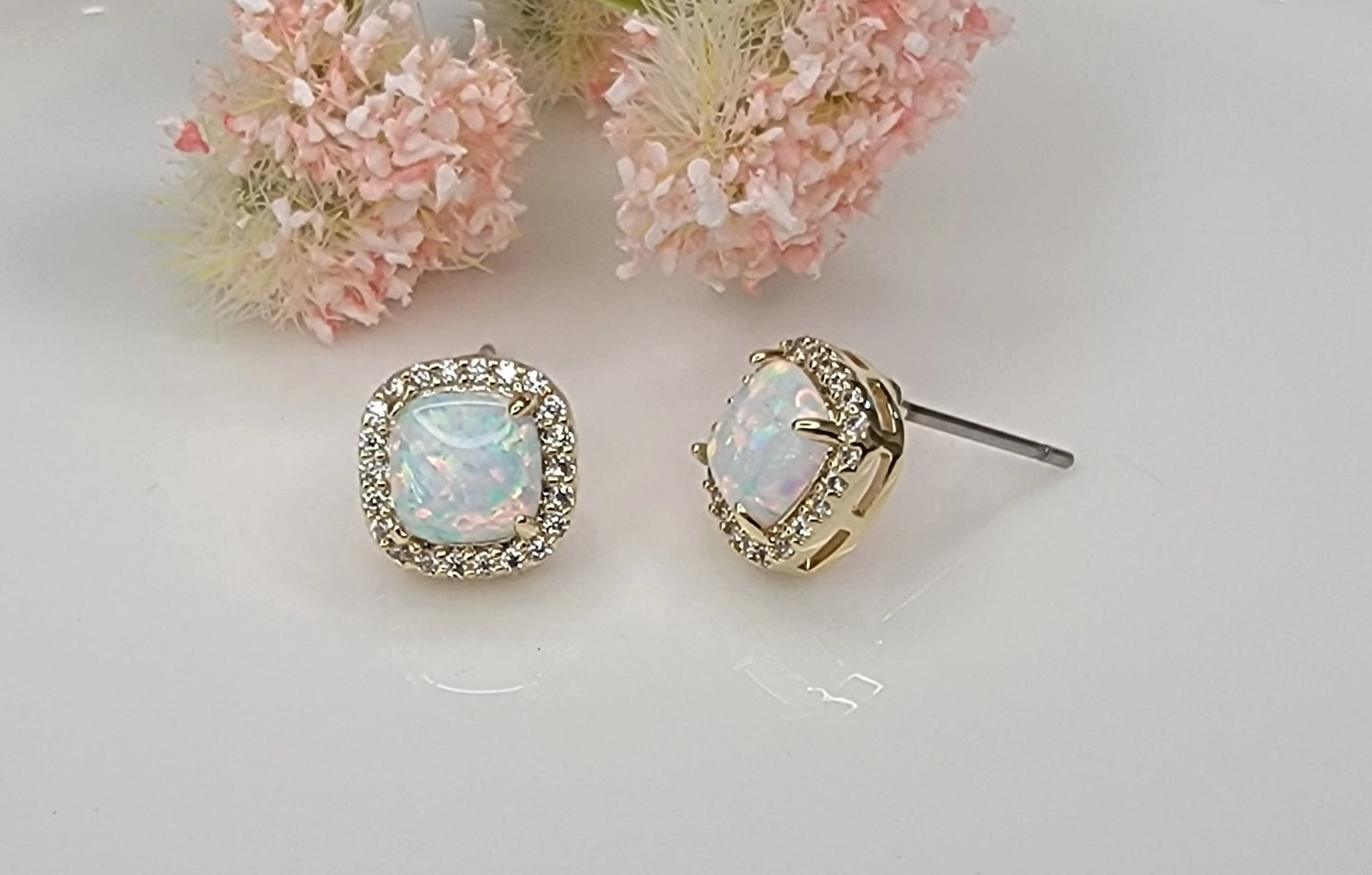 Square Opal Stud Earrings | MULTIPLE COLORS