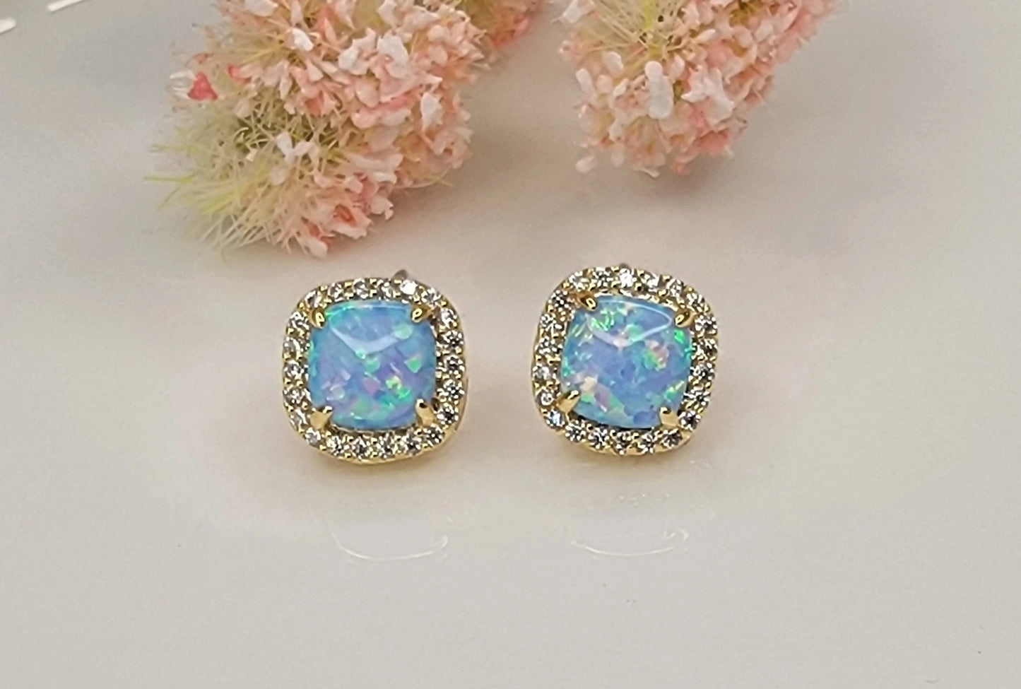 Square Opal Stud Earrings | MULTIPLE COLORS
