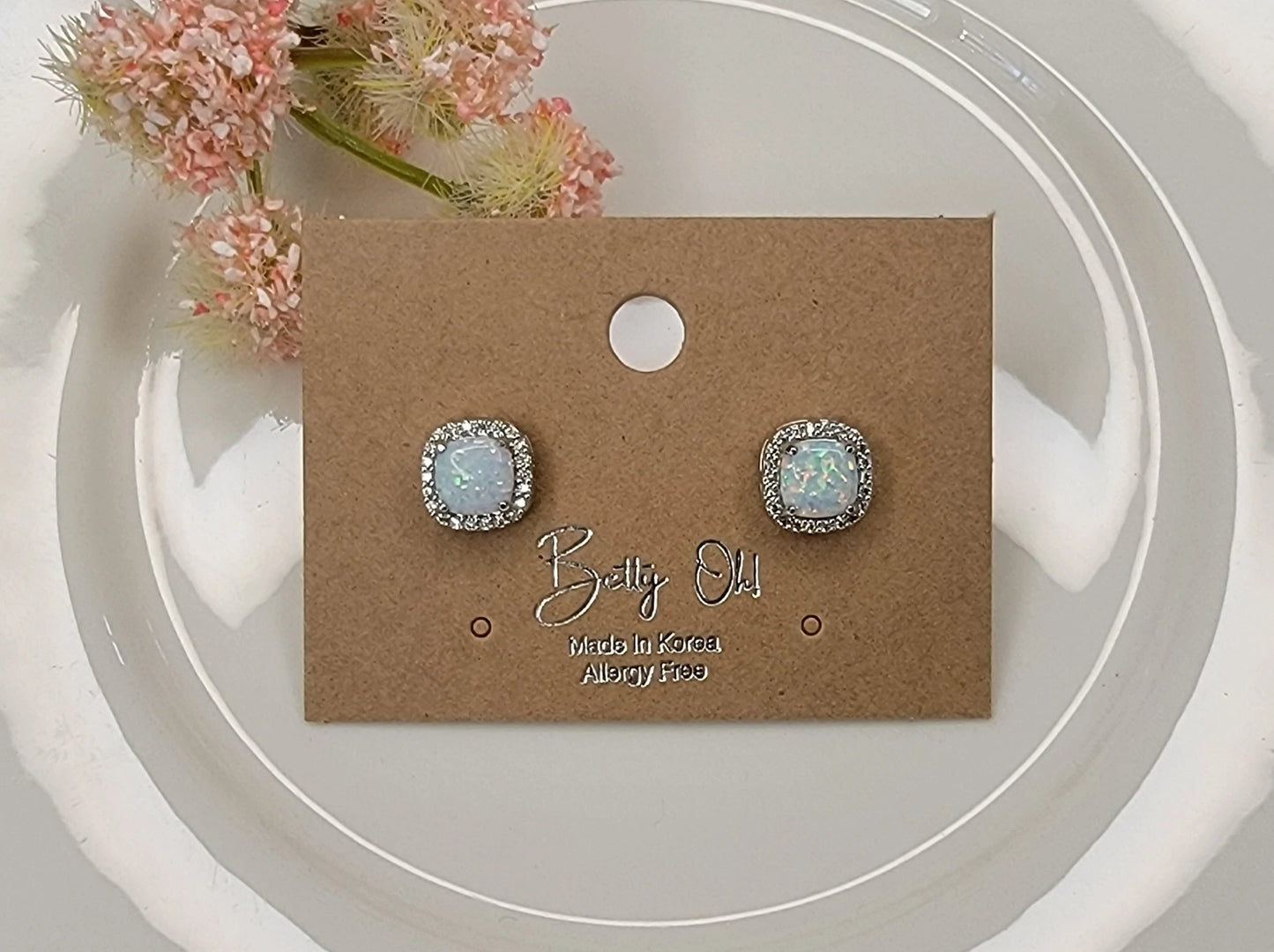 Square Opal Stud Earrings | MULTIPLE COLORS