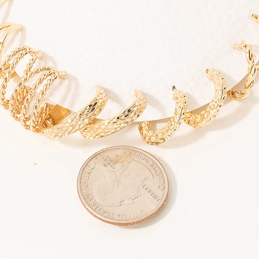 Gold Textured Twist Hoop Earring 5 Pair Set