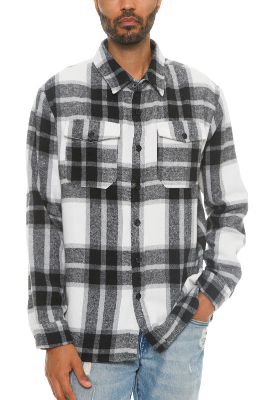 Men's Checkered Soft Flannel Shacket | Black & White